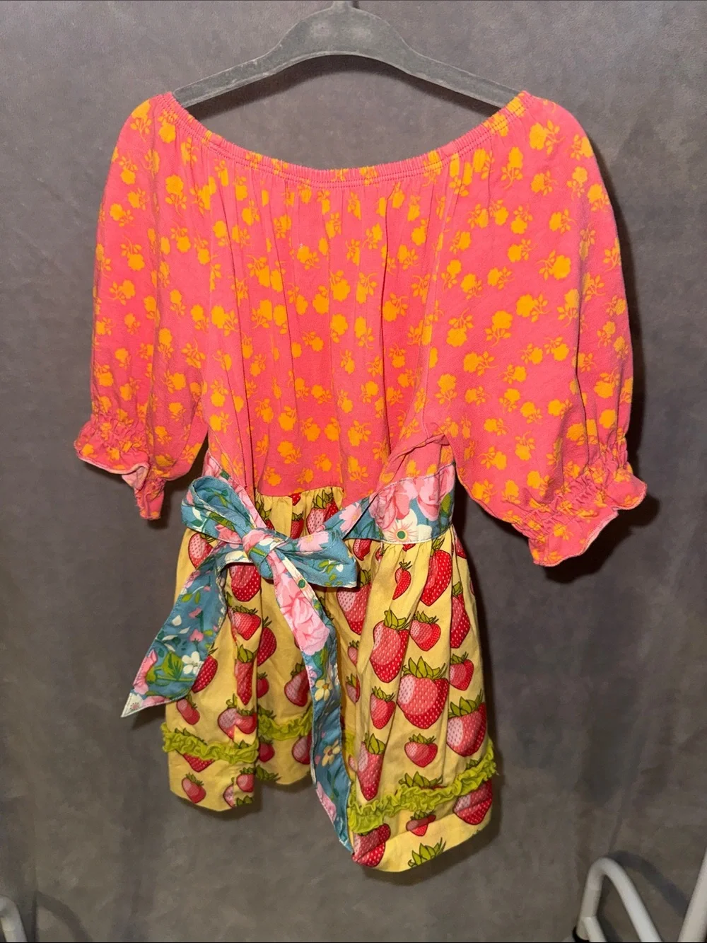 Matilda Jane Pink and Yellow Strawberry Print Off-Shoulder top